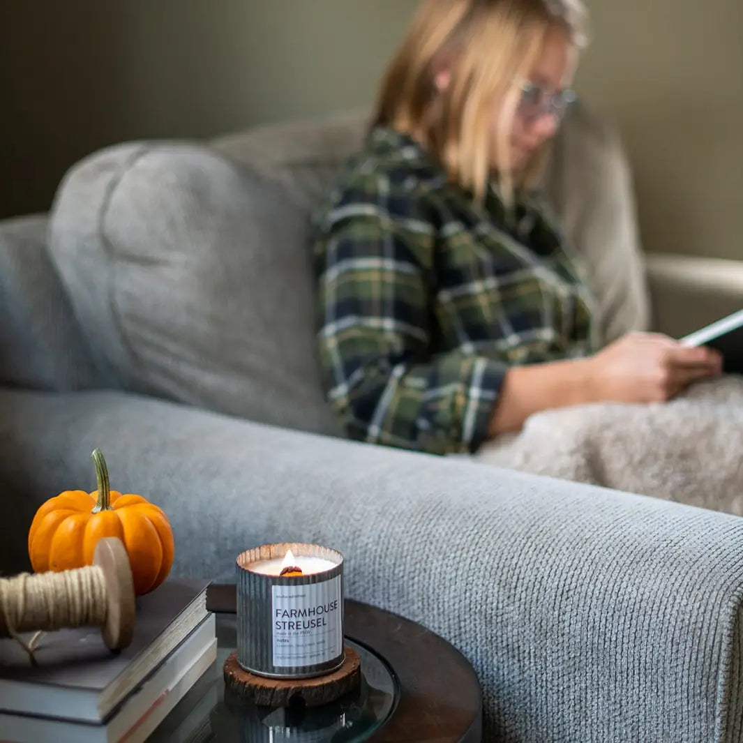 FARMHOUSE STREUSEL rustic tin candle