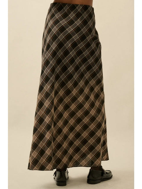 CHESTNUT plaid ombre maxi skirt