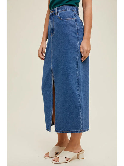 SUNDAY STROLL denim midi skirt