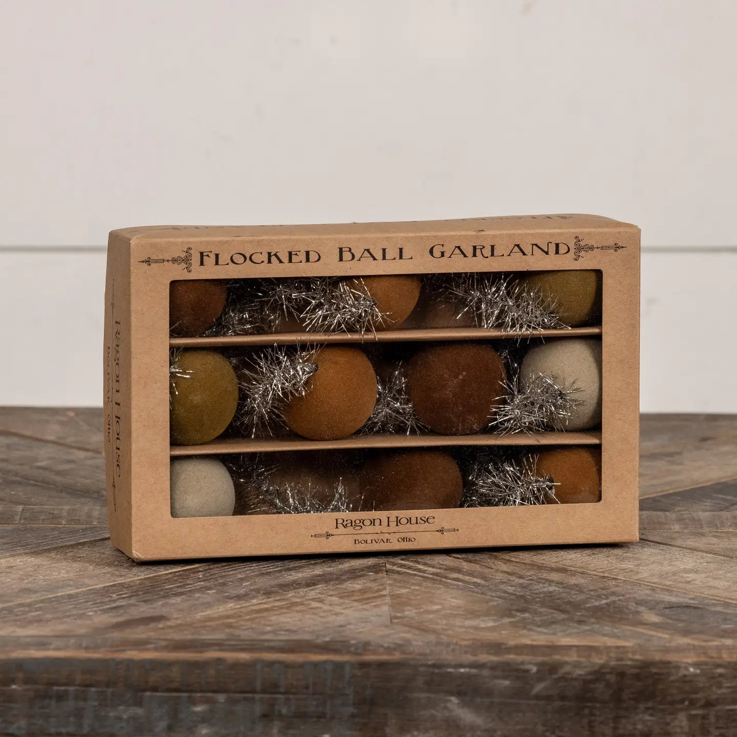 FLOCKED BALL earth-tone garland