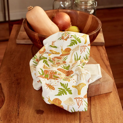 MUSHROOMS tea towel