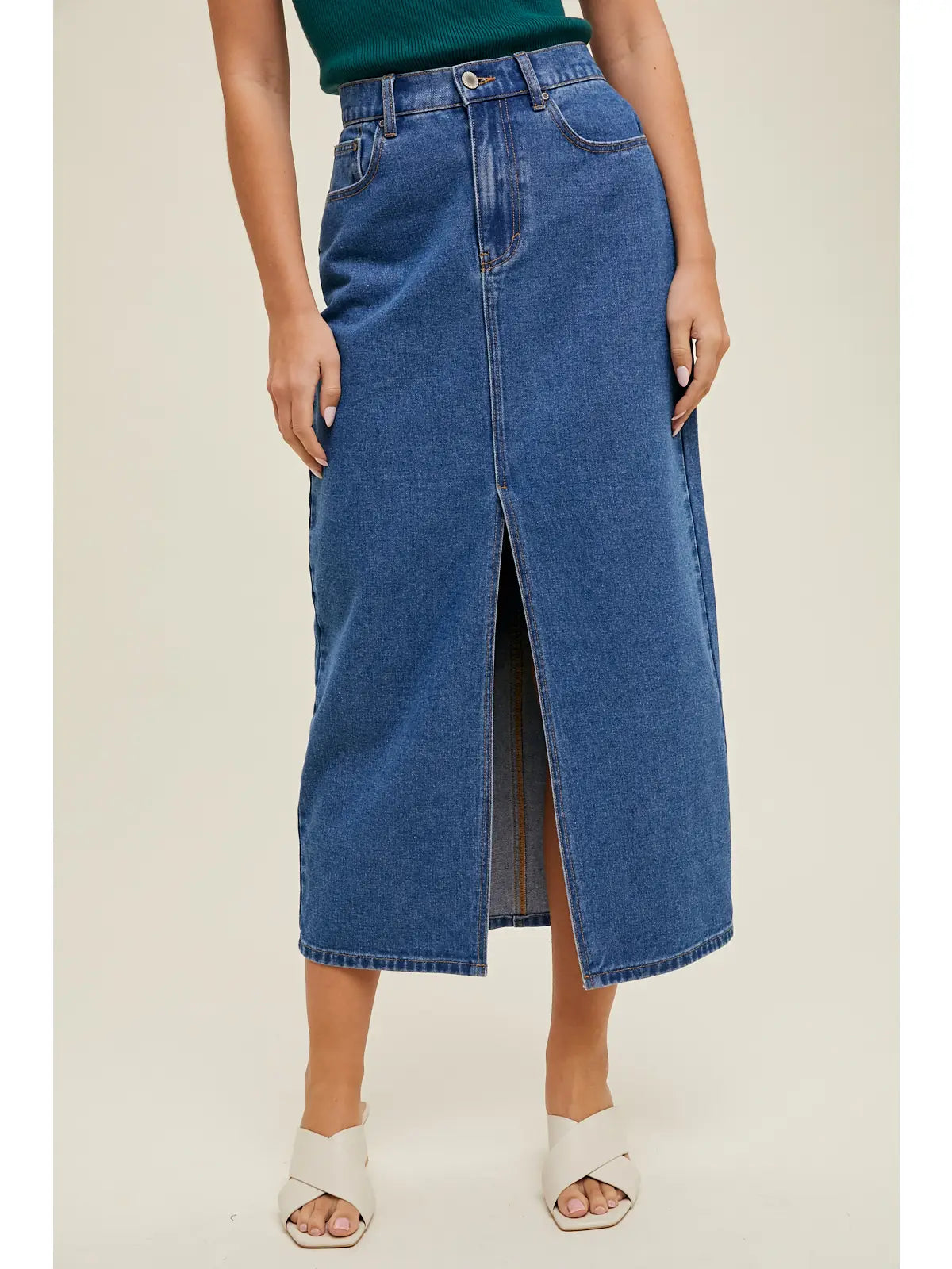 SUNDAY STROLL denim midi skirt