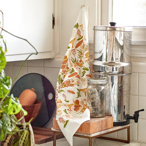 MUSHROOMS tea towel