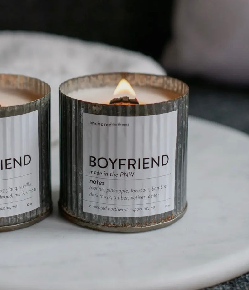 BOYFRIEND rustic tin candle