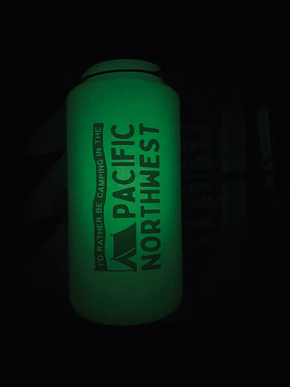 I’D RATHER BE CAMPING IN THE PACIFIC NORTHWEST glow-in-the-dark water bottle