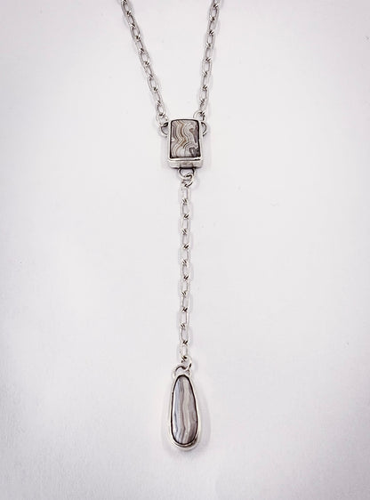 DOWN TO EARTH double-agate drop necklace