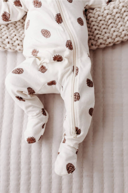 PINECONE PRINT footed romper