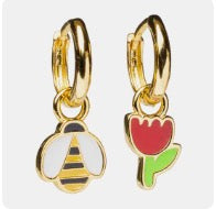 HONEYBEE & FLOWER hoop earrings
