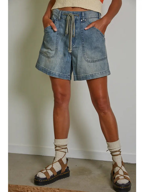 TRAILBLAZER denim drawstring shorts