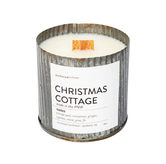 CHRISTMAS COTTAGE rustic tin candle